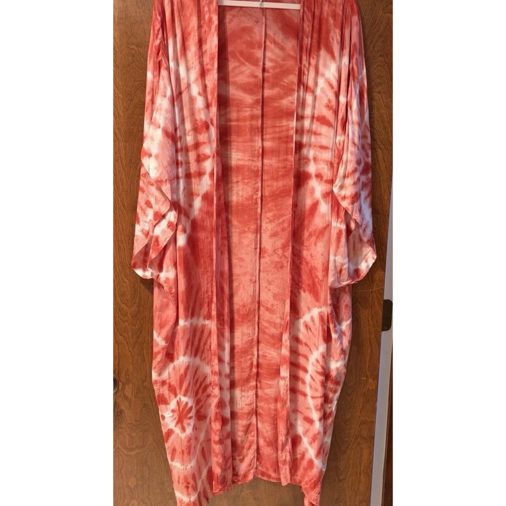 YFB Young Fabulous & Broke Tie Dye Kimono Cardigan Coral‎ White Longline OS